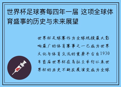 世界杯足球赛每四年一届 这项全球体育盛事的历史与未来展望